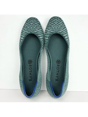 Rothy's The Square Metallic Mirage Zebra Green Retired Shoes Flats Size 12.5